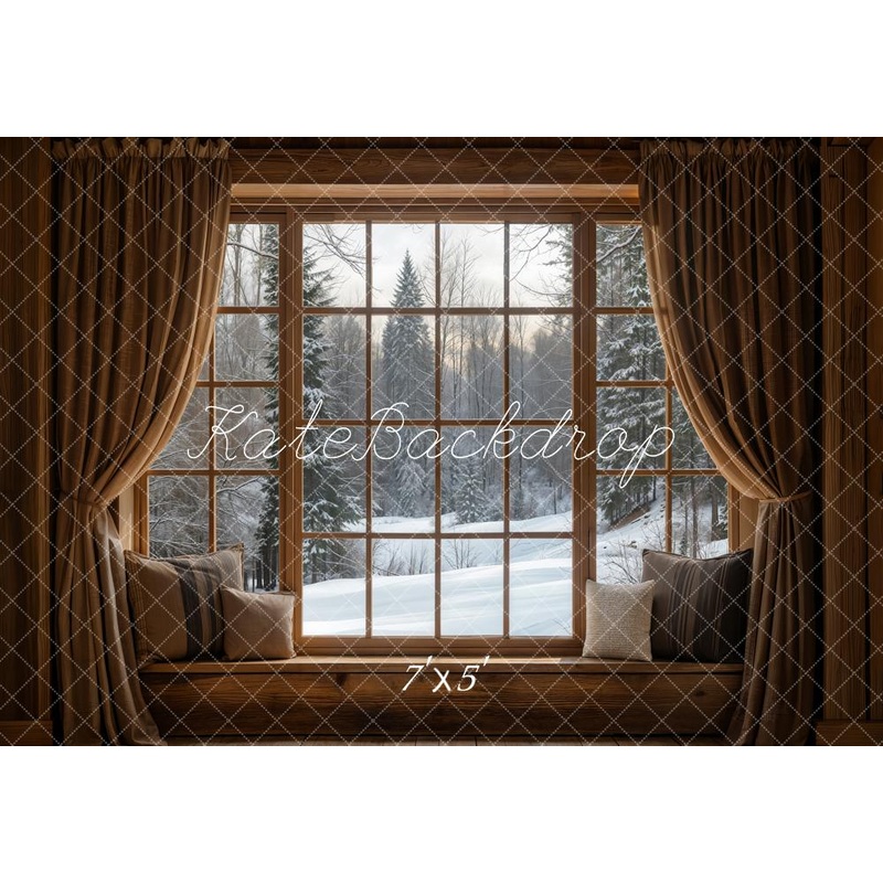 Kate Winter Window Snow Scene Backdrop Designed by Emetselch Microfiber (Printed) 7x5ft - small kids sitting / cake smash
