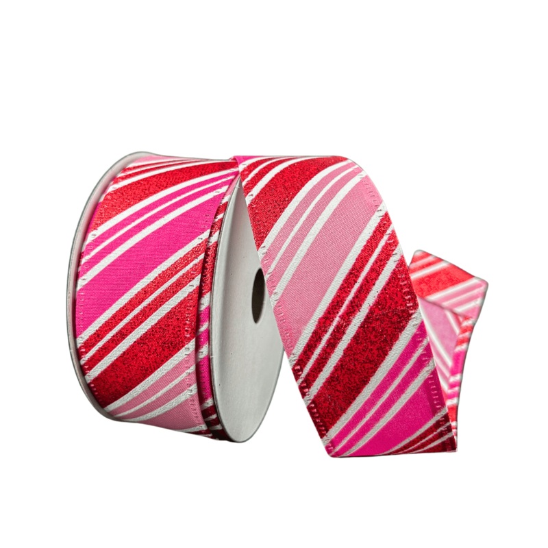 1.5" Diagonal Stripe Ribbon: Red/Fuchsia/Pink/White