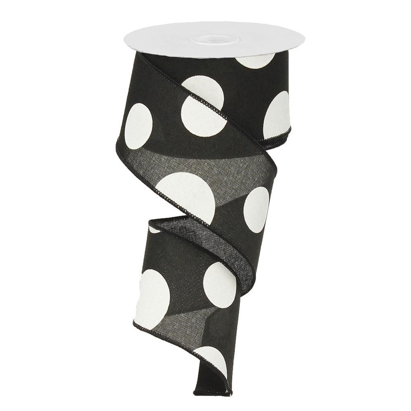 2.5" x 50yd Linen Giant Dot Ribbon: Black/Wht