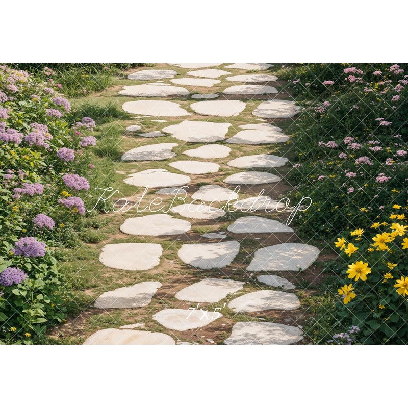 Kate Spring Stone Pathway Floral Garden Floor Backdrop Designed by Emetselch Microfiber (Printed) 7x5ft(2.2x1.5m)