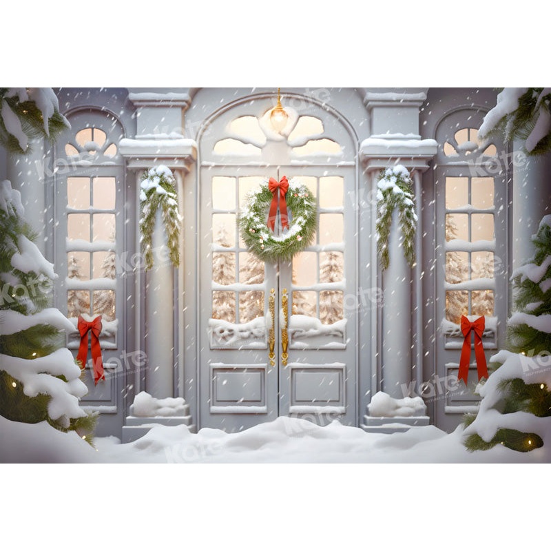 Kate Winter Christmas White Door Yard Backdrop for Photography 7x5ft - small kids sitting / cake smash Microfiber (Printed)