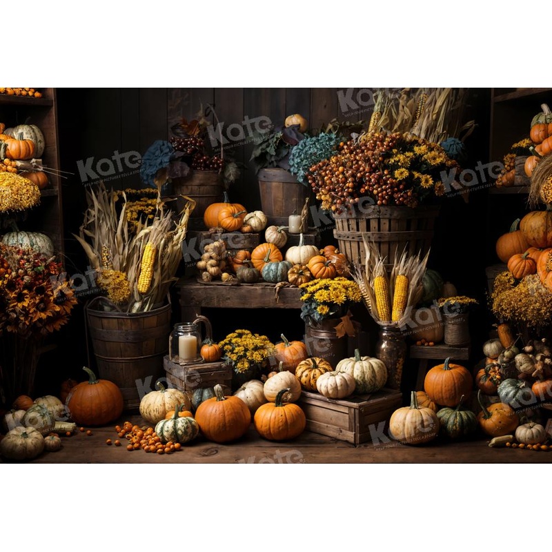 Kate Art Fall Pumpkin Corn Backdrop Designed by Emetselch 7x5ft - small kids sitting / cake smash Microfiber (Printed)