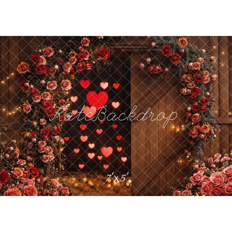 Kate Valentine's Day Romantic Flower Barn Backdrop Designed by Emetselch Microfiber (Printed) 7x5ft - small kids sitting / cake smash