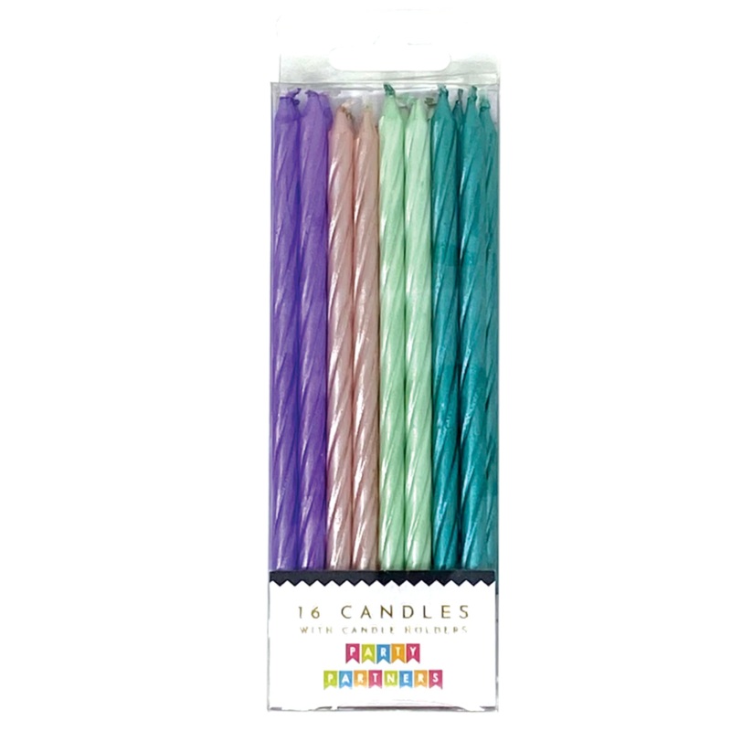 Purple Teal Spiral Metallic Candle Set