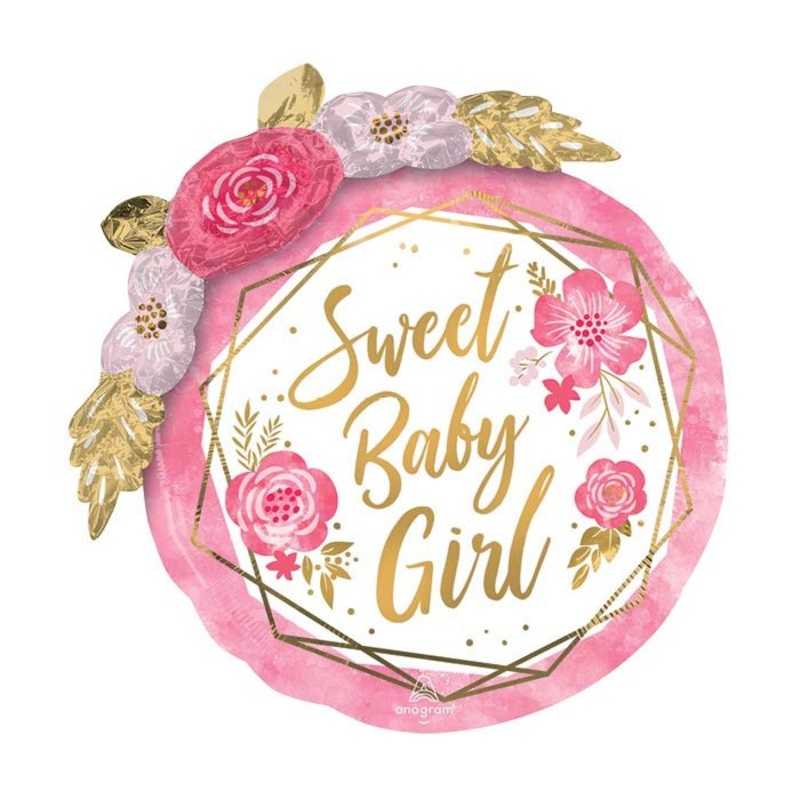 Sweet Baby Girl W/Flowers Supershape Mylar Balloon 27" | 1ct