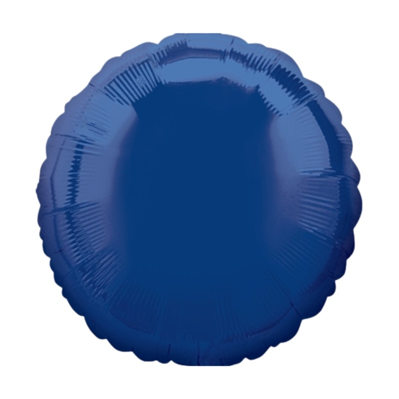 18" Navy Blue Round Foil Balloon Inflated with Helium and Ribbon