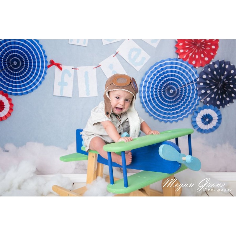 Kate 4th of July Time Flies Flower Pompom Fan Backdrop for Photography Designed by Lisa B 5x3ft - newborns and babies Microfiber (Printed)