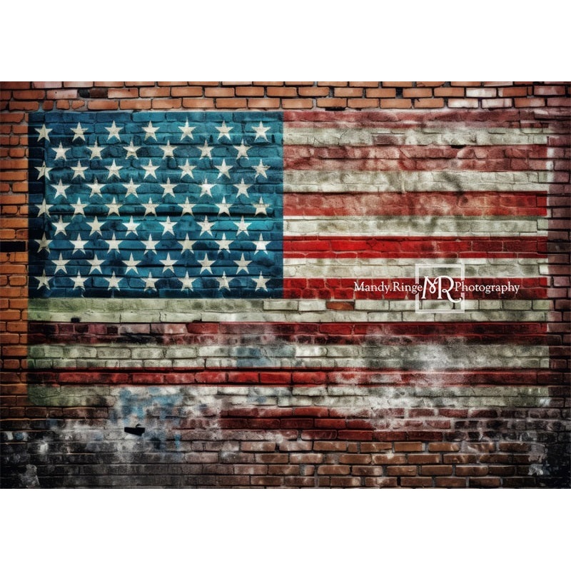 Kate American Flag Graffiti on Brick Wall Independence Day Backdrop Designed by Mandy Ringe Photography 7x5ft - small kids sitting / cake smash Microfiber (Printed)