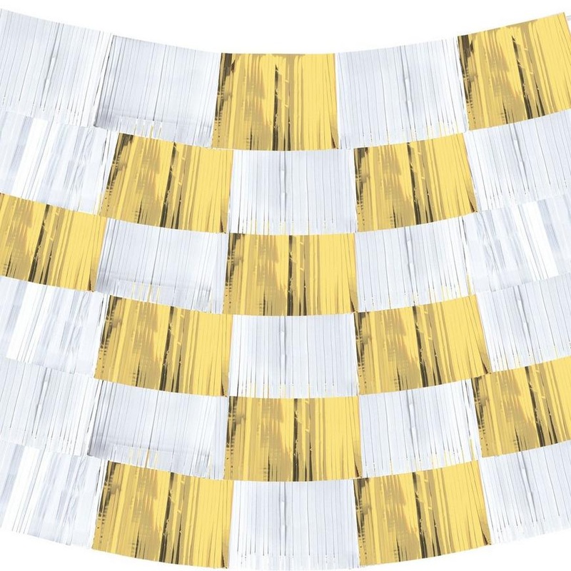 White and Gold Metallic Fringe Drape Backdrop 60" | 1 ct