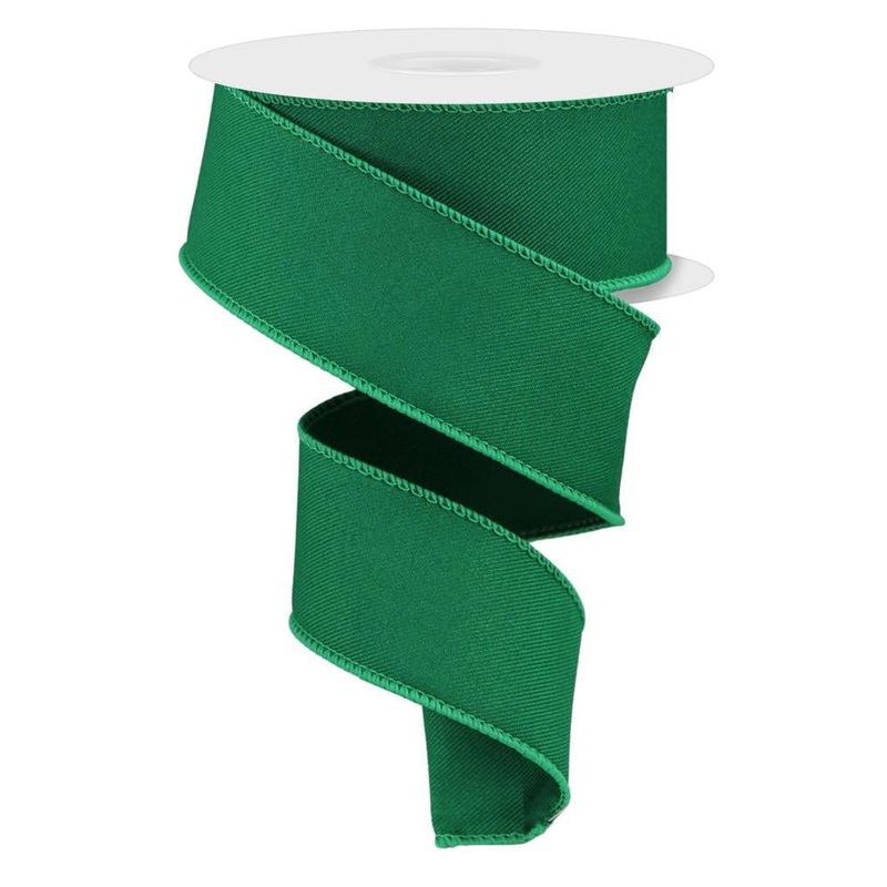 1.5" Diagonal Weave Fabric Ribbon: Emerald Green