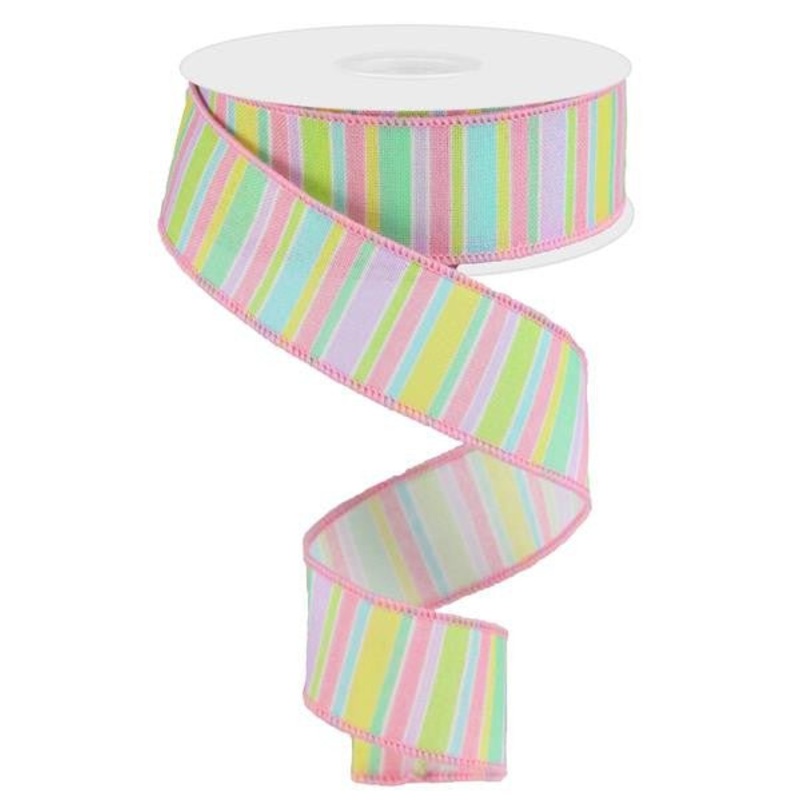 1.5" Horizontal Stripe Ribbon: Pastel Multi - 10yds