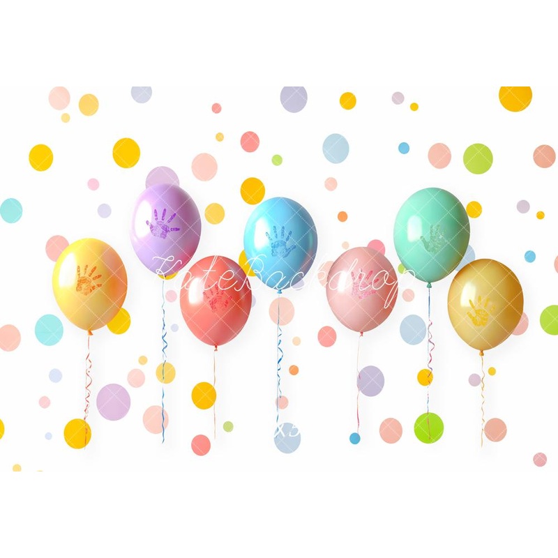 Kate Cake Smash Colorful Balloons Dots Backdrop Designed by Emetselch Microfiber (Printed) 7x5ft - small kids sitting / cake smash