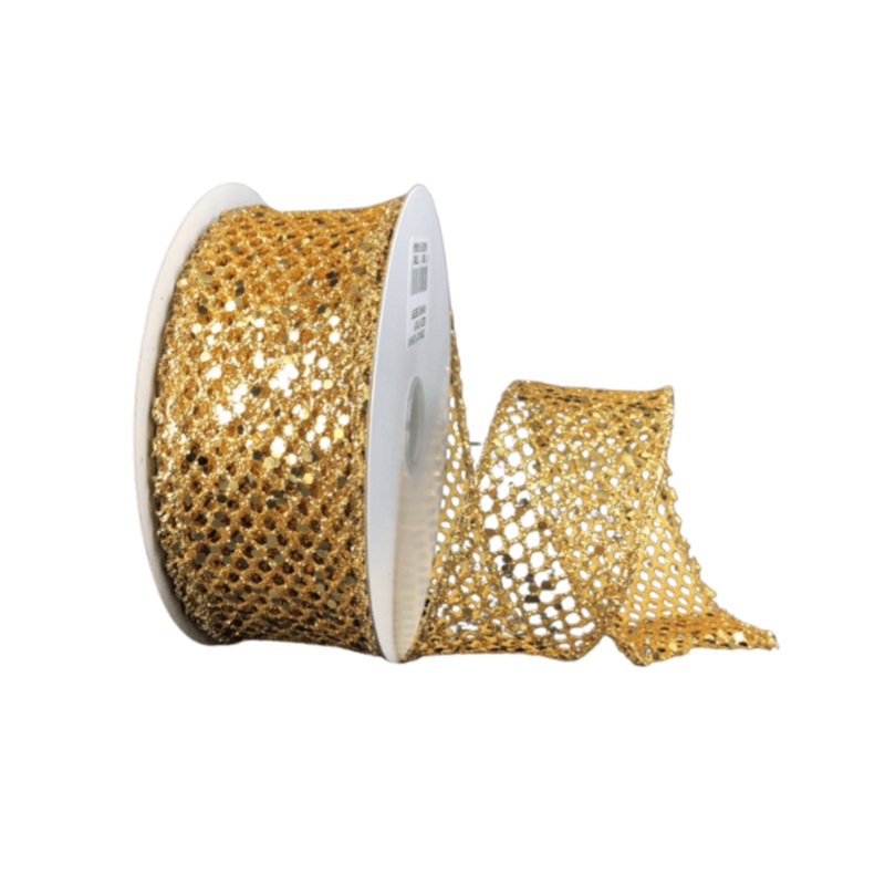 1.5" Gold Glitter Net Ribbon - 10yds