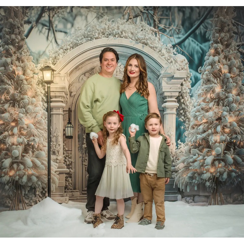Kate Winter Christmas Snowy Frosted White Door Tree Backdrop for Photography 7x5ft - small kids sitting / cake smash Microfiber (Printed)