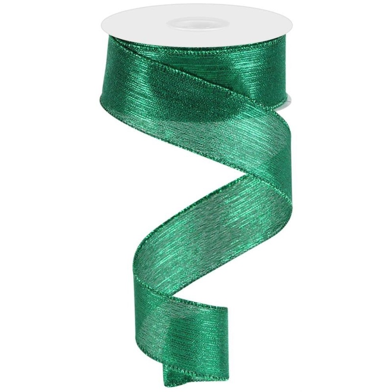 1.5" Metallic Stripe Ribbon: Emerald Green - 10yds