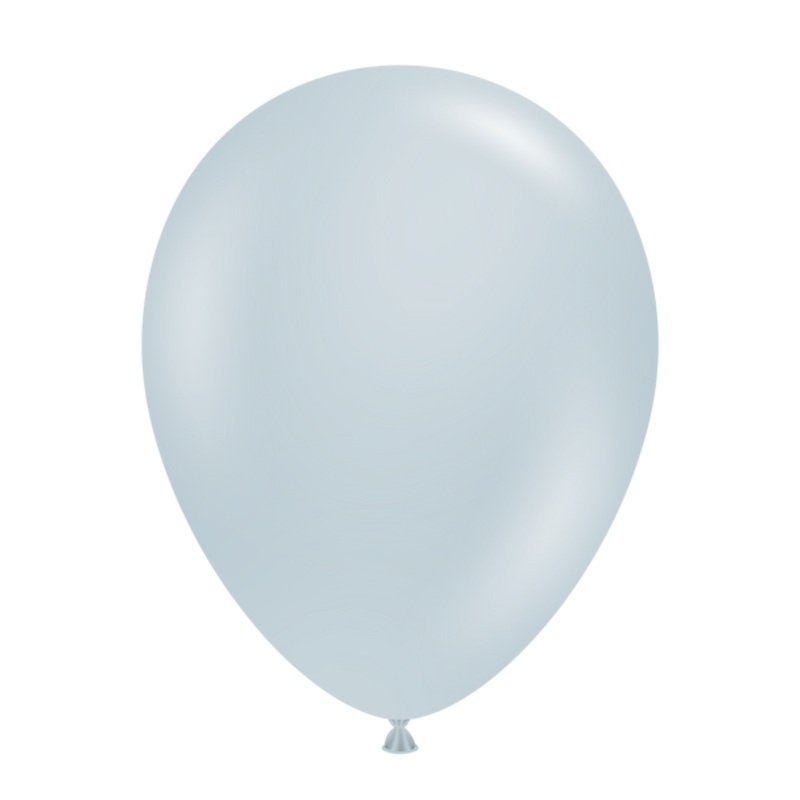11" Tuftex Fog Gray Inflated with Helium and Ribbon