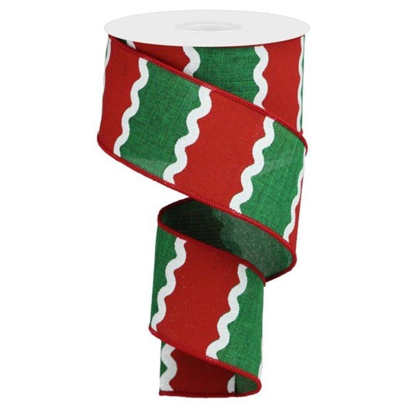 2.5" Wavy Stripe Ribbon: Red/Emerald/Wht - 10yds