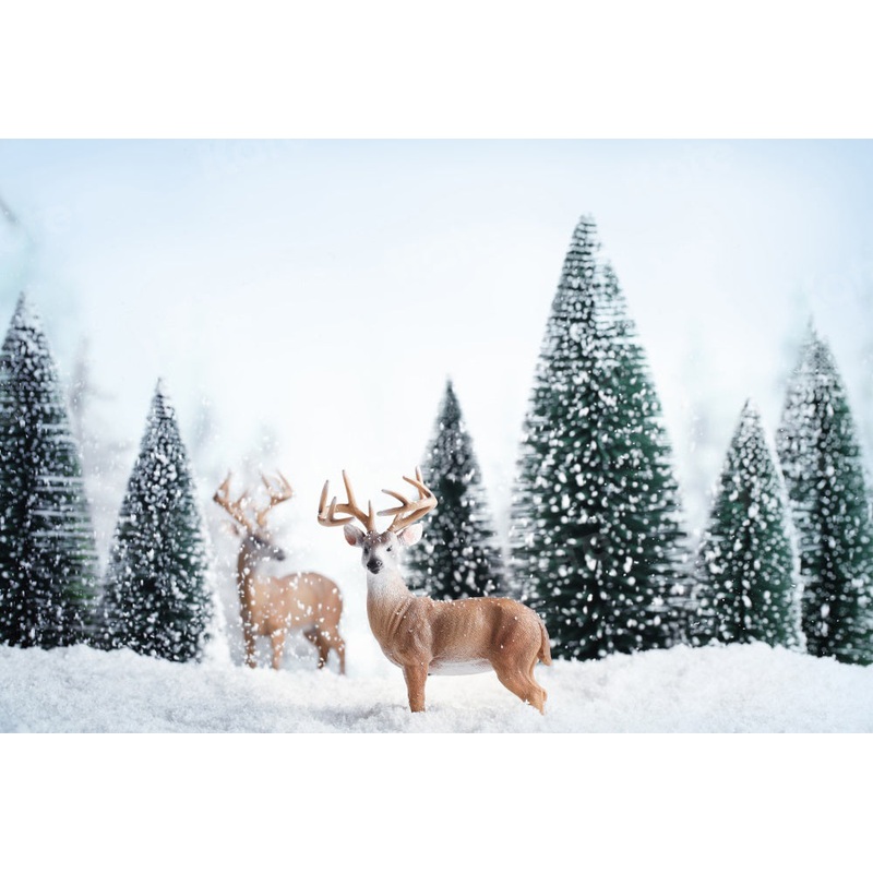 Kate Winter Backdrop Christmas Outdoor Forest Elk for Photography 5x3ft - newborns and babies Microfiber (Printed)