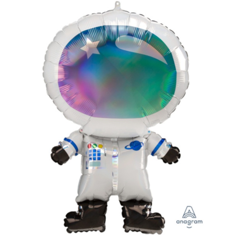 30" Astronaut Iridescent Holograph Inflated with Helium and Ribbon