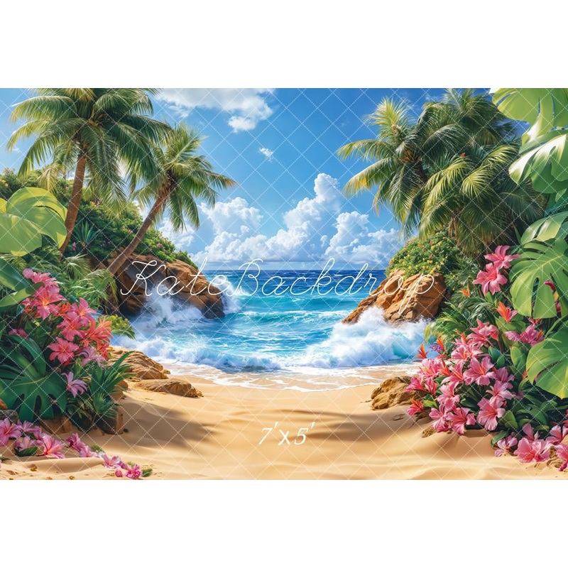 Kate Summer Beach Tropical Paradise Trees Backdrop Designed by Emetselch Microfiber (Printed) 7x5ft - small kids sitting / cake smash
