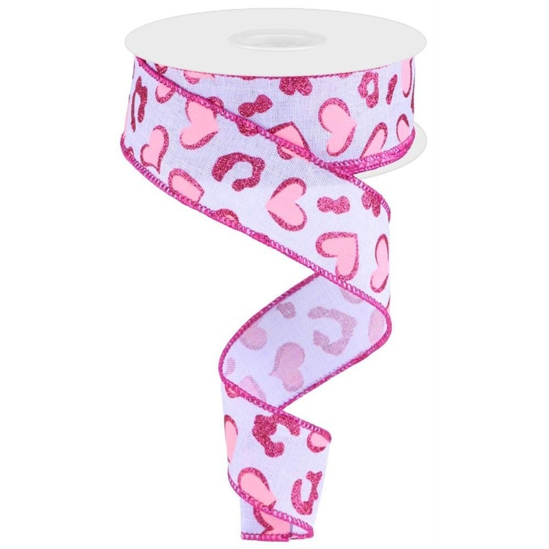 1.5" Hearts/Leopard Spots Ribbon - Lavender/Pink (10yd)
