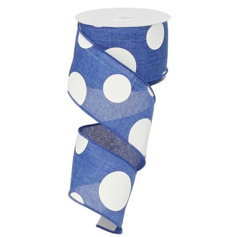 2.5" x 10yd Linen Giant Dot Ribbon: Royal Blue/White