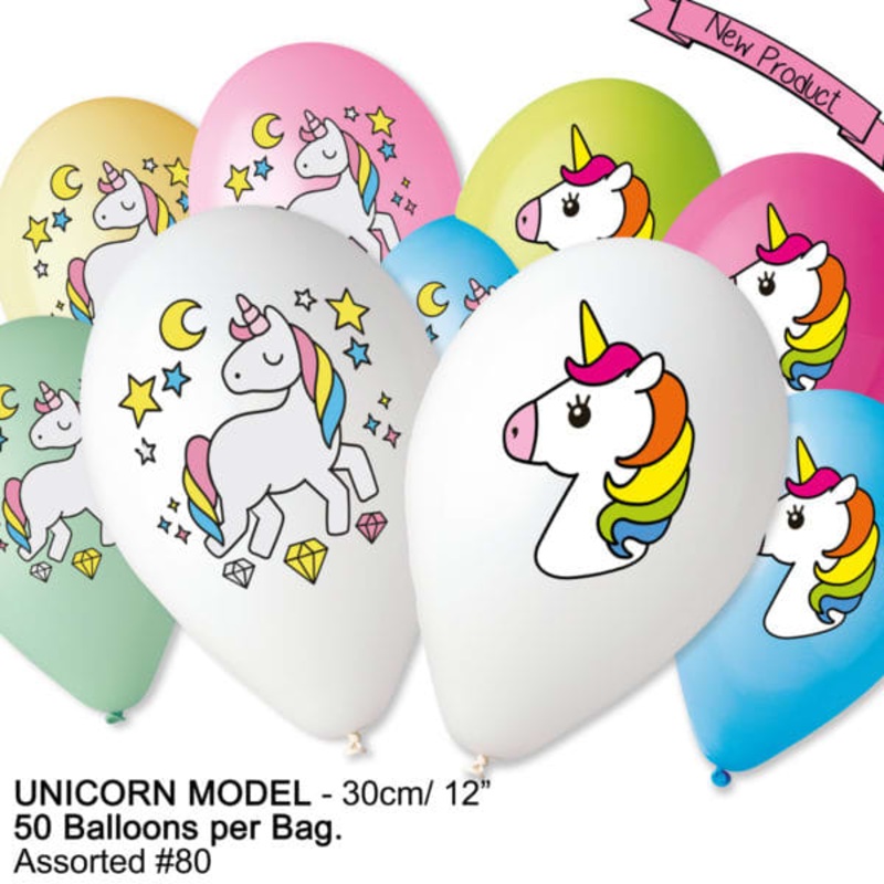 Unicorn Printed 12 Latex Balloons (50 count)