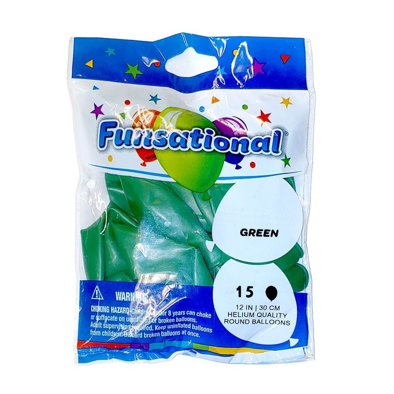 12" Funsational Latex Balloon Pack, Green | 15 ct