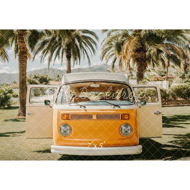 Kate Summer Beach Retro Van Backdrop Designed by Emetselch Microfiber (Printed) 7x5ft - small kids sitting / cake smash