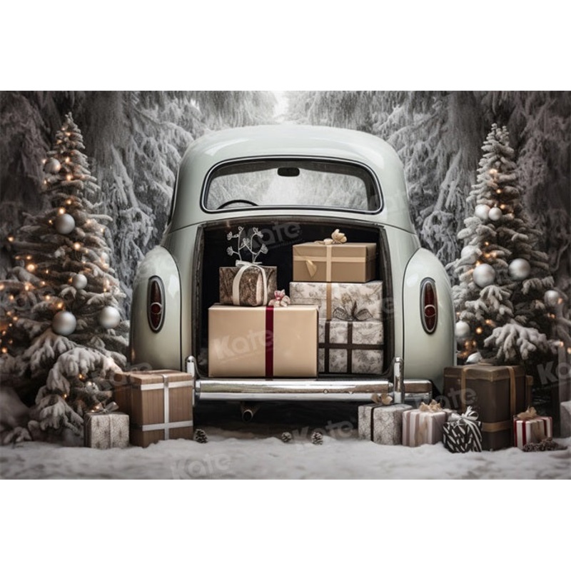 Kate Winter Christmas Gree Car Gifts Backdrop Designed by Emetselch 7x5ft - small kids sitting / cake smash Microfiber (Printed)