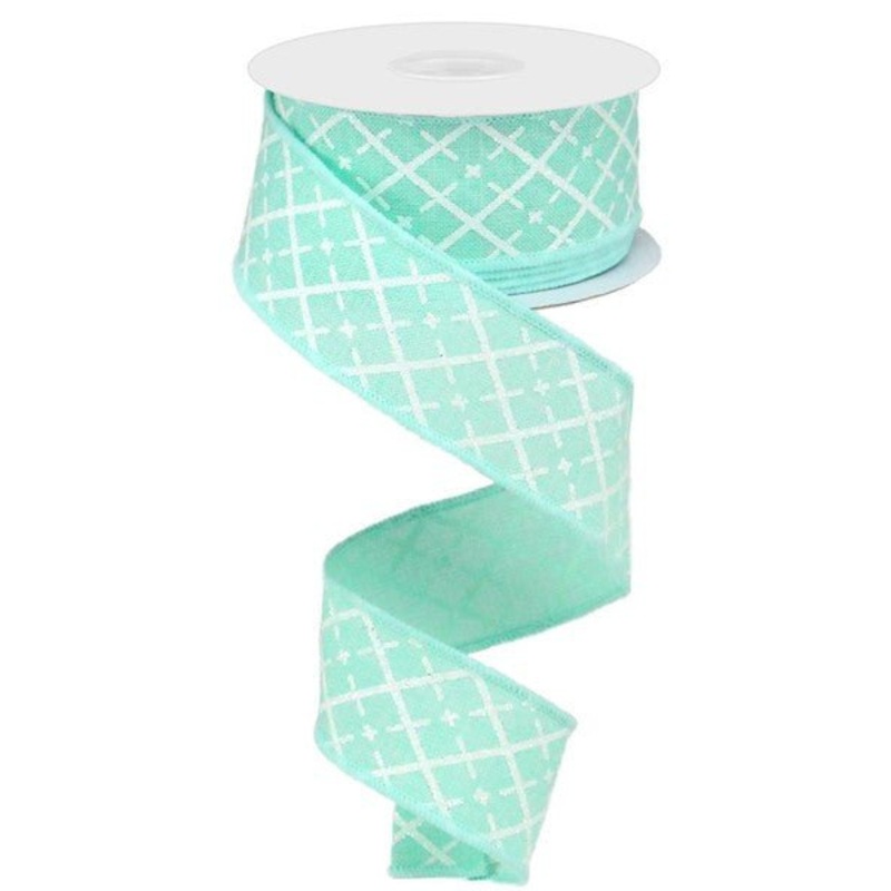 1.5" Glittered Argyle Ribbon: Mint - 10yds