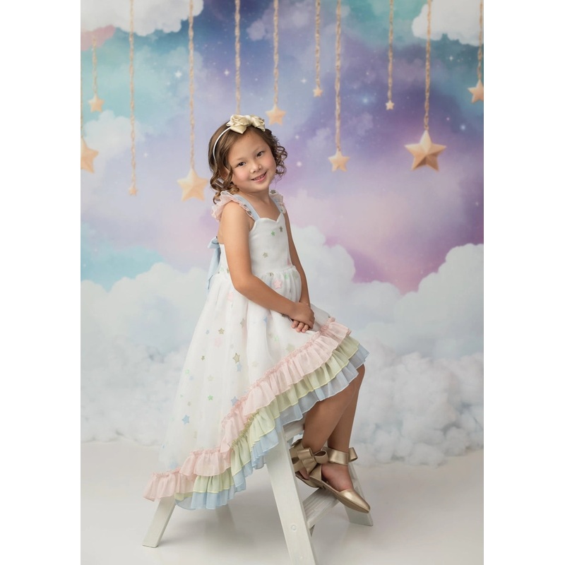 Kate Cake Smash Dreamy Clouds Starry Sky Backdrop Designed by Emetselch Microfiber (Printed) 7x5ft - small kids sitting / cake smash
