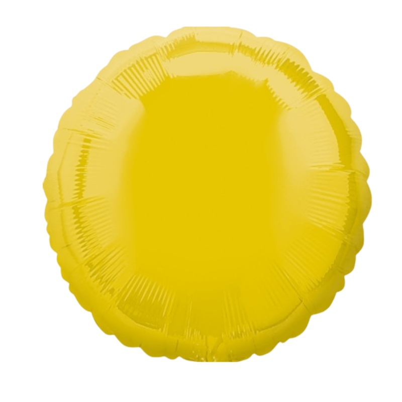 18" Yellow Round Foil Balloon Inflated with Helium and Ribbon