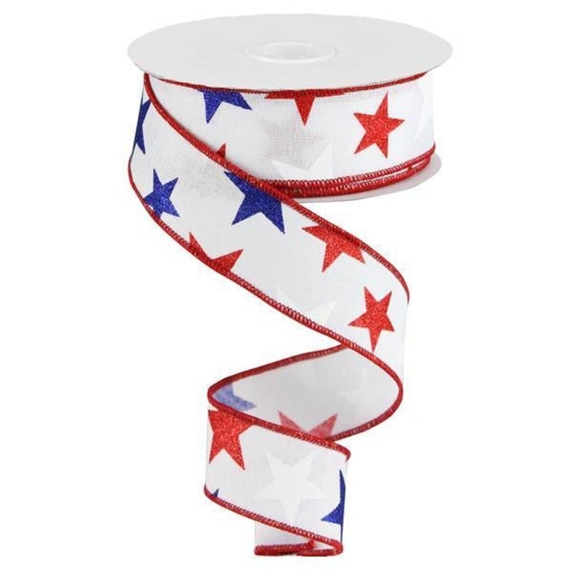 1.5" Glitter Star Ribbon: White - 10yds