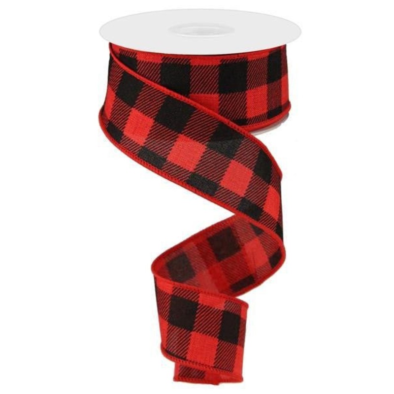 1.5" Plaid Check Ribbon: Red/Black - 10yds