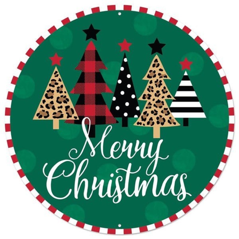 12" Metal Merry Christmas Trees Sign