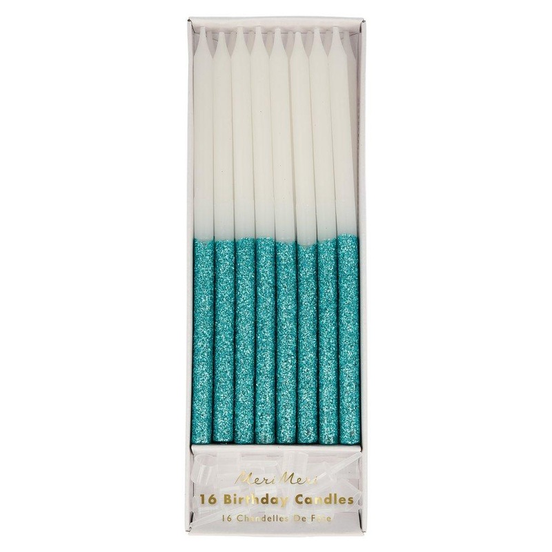 Blue Glitter Dipped Candles