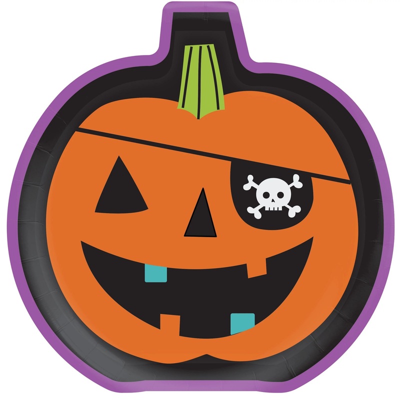 Halloween Family Friendly Spooks Pumpkin Shaped Paper Plates 8.5" | 8ct