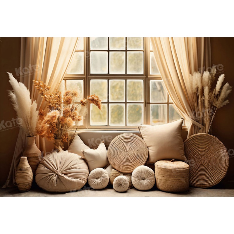 Kate Autumn Pillow Window Room Backdrop for Photography 7x5ft - small kids sitting / cake smash Microfiber (Printed)