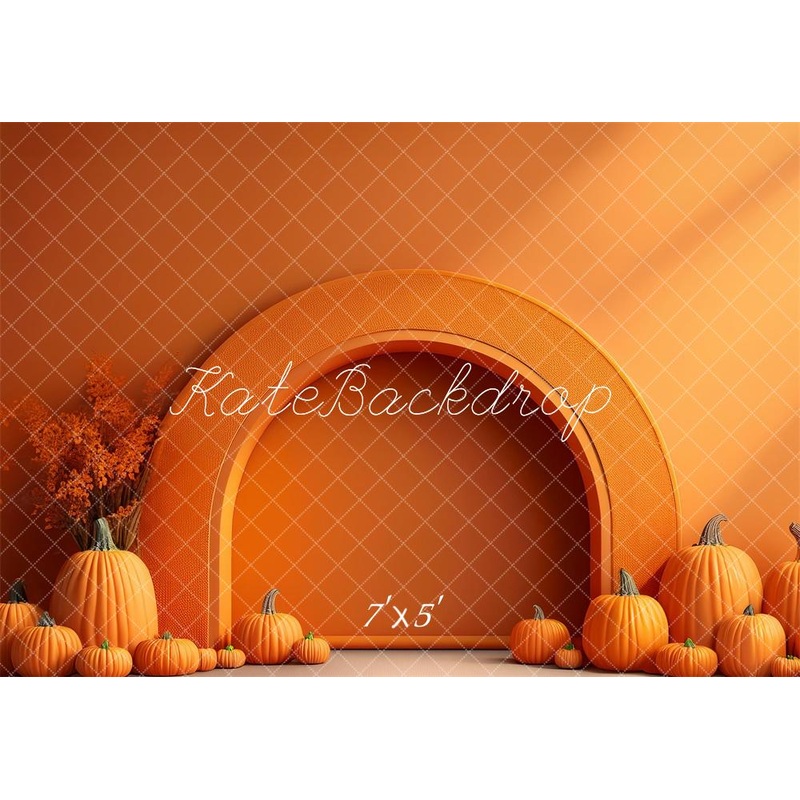 Kate  Fine Art Arch Flower Pumpkin Backdrop Designed by Megan Leigh Photography 7x5ft - small kids sitting / cake smash Microfiber (Printed)