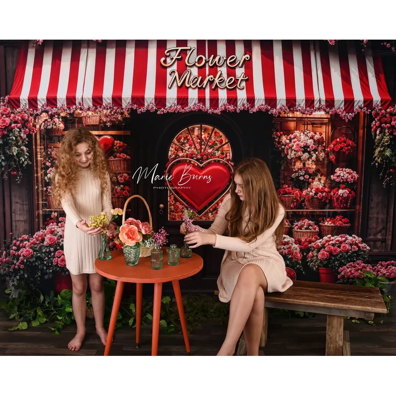 Kate Valentine's Day Flower Shop Backdrop Designed by Emetselch Microfiber (Printed) 7x5ft - small kids sitting / cake smash