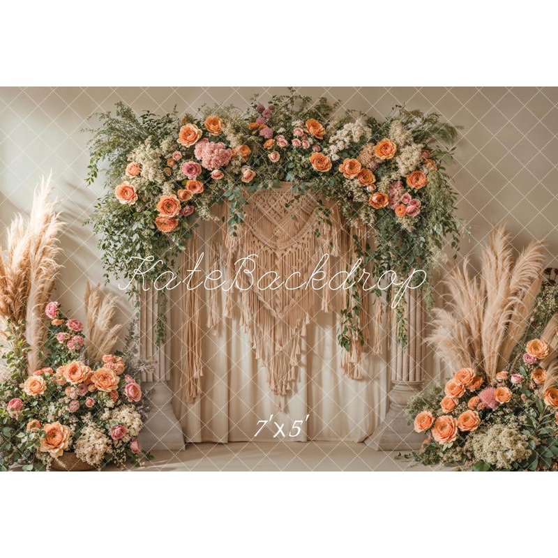 Kate Boho Macrame Flower Arch Backdrop Designed by Emetselch Microfiber (Printed) 7x5ft - small kids sitting / cake smash