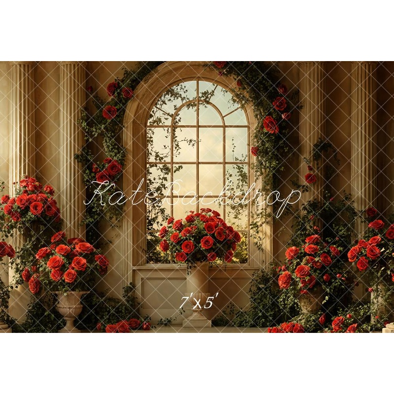 Kate Valentine Vintage Arched Window Rose Backdrop Designed by Emetselch Microfiber (Printed) 7x5ft - small kids sitting / cake smash