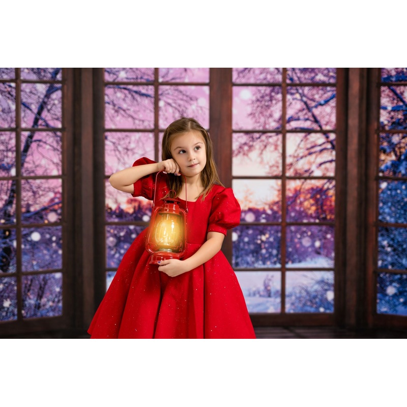 Kate Winter Christmas Night Backdrop French Window Designed by Chain Photography 7x5ft - small kids sitting / cake smash Microfiber (Printed)