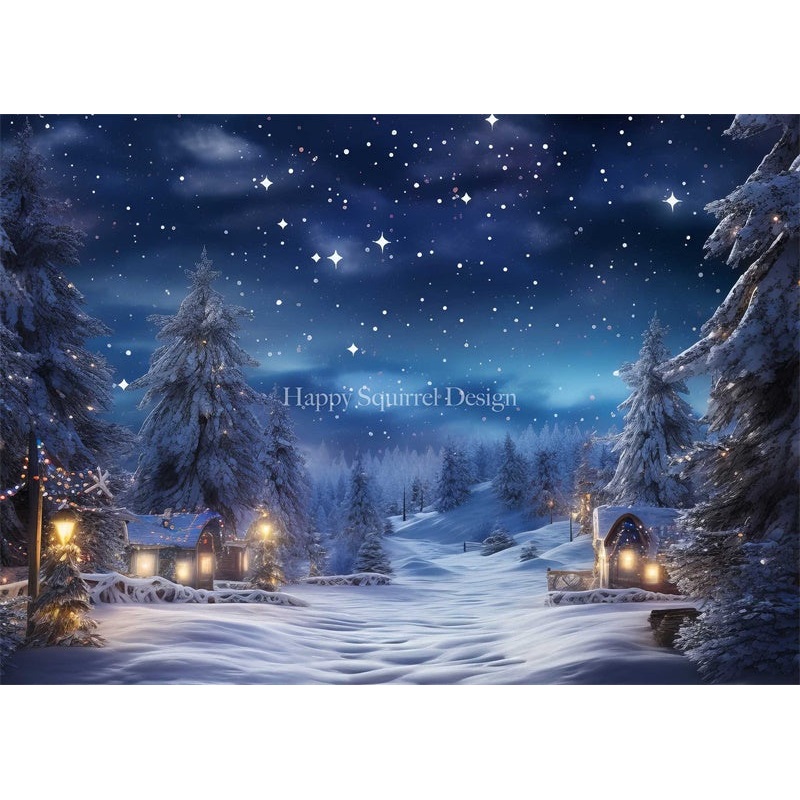 Kate Winter Starry Snowfall Backdrop Designed by Happy Squirrel Design 7x5ft - small kids sitting / cake smash Microfiber (Printed)