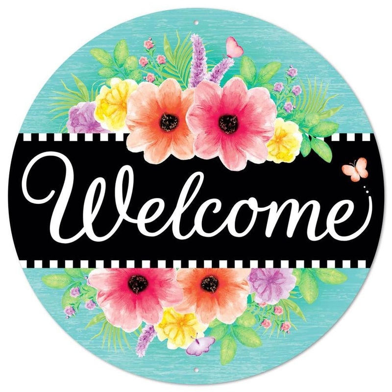 12" Metal Welcome Flowers Sign