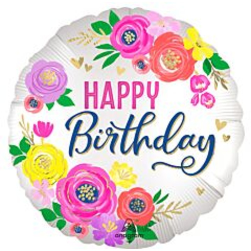 #293 Birthday Artful Floral 18in Printed Mylar