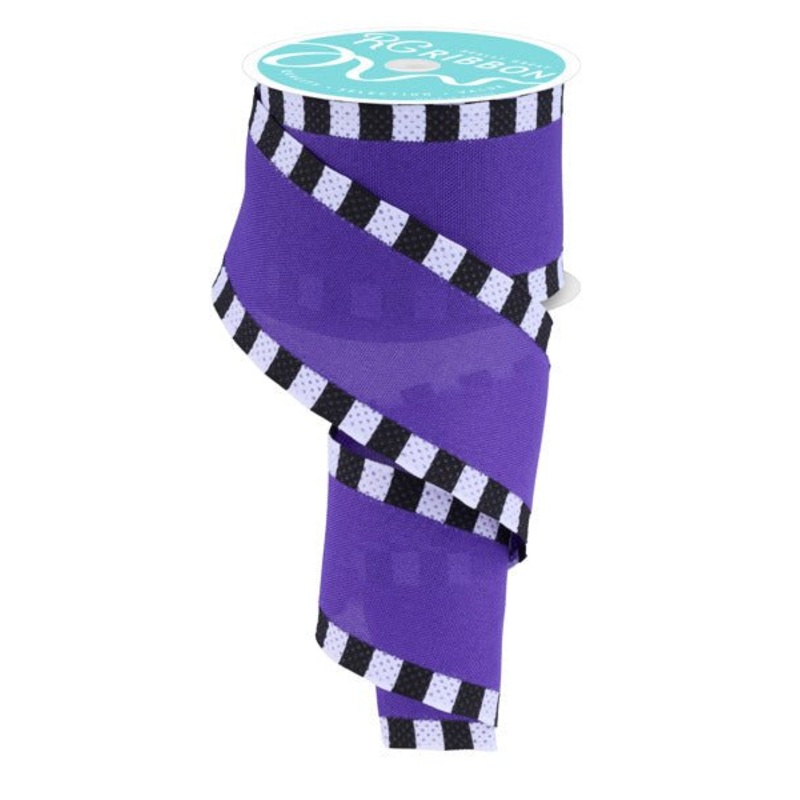 2.5" Solid Purple/Stripe Edge Ribbon: Black/White - 10yds