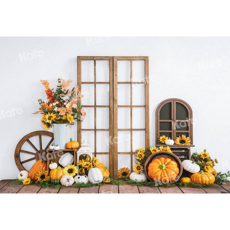 Kate Autumn Backdrop Pumpkins Windmill Designed by Emetselch 5x3ft - newborns and babies Microfiber (Printed)