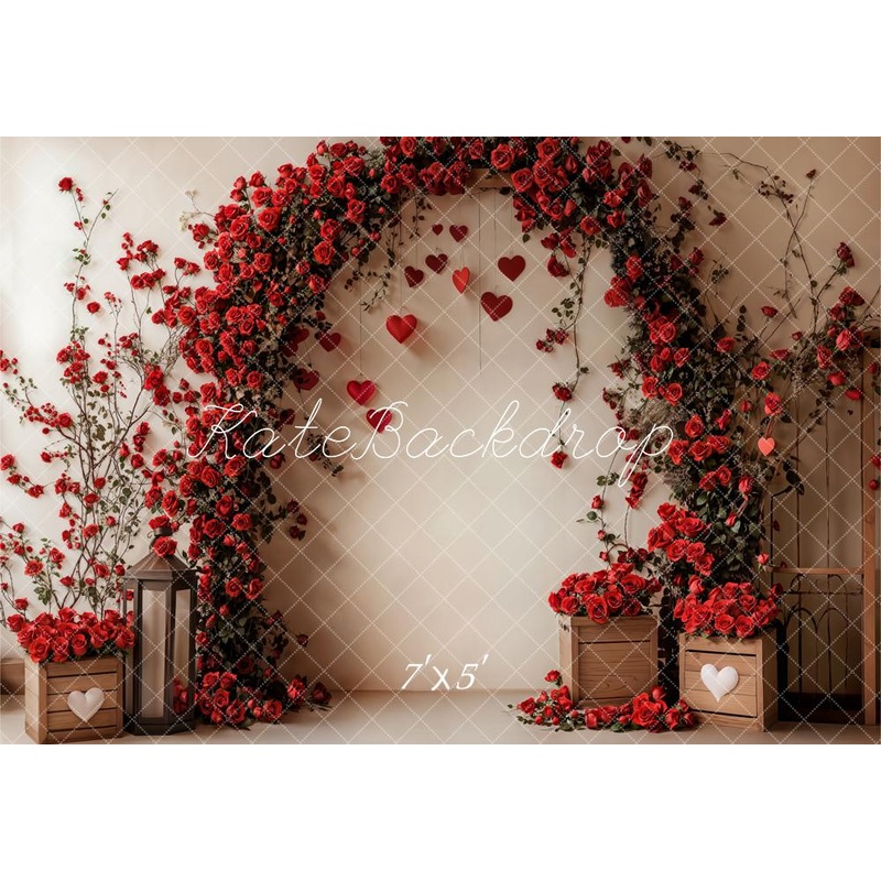 Kate Valentine Flower Arch Red Rose Backdrop Designed by Emetselch Microfiber (Printed) 7x5ft - small kids sitting / cake smash